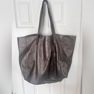 Kurt Geiger : London The Violet Metallic Gunmetal Leather Horizontal Tote Bag